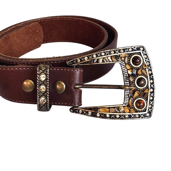 Leatherock Brown Leather Belt Mosaic Western Buckle M34 main image 8